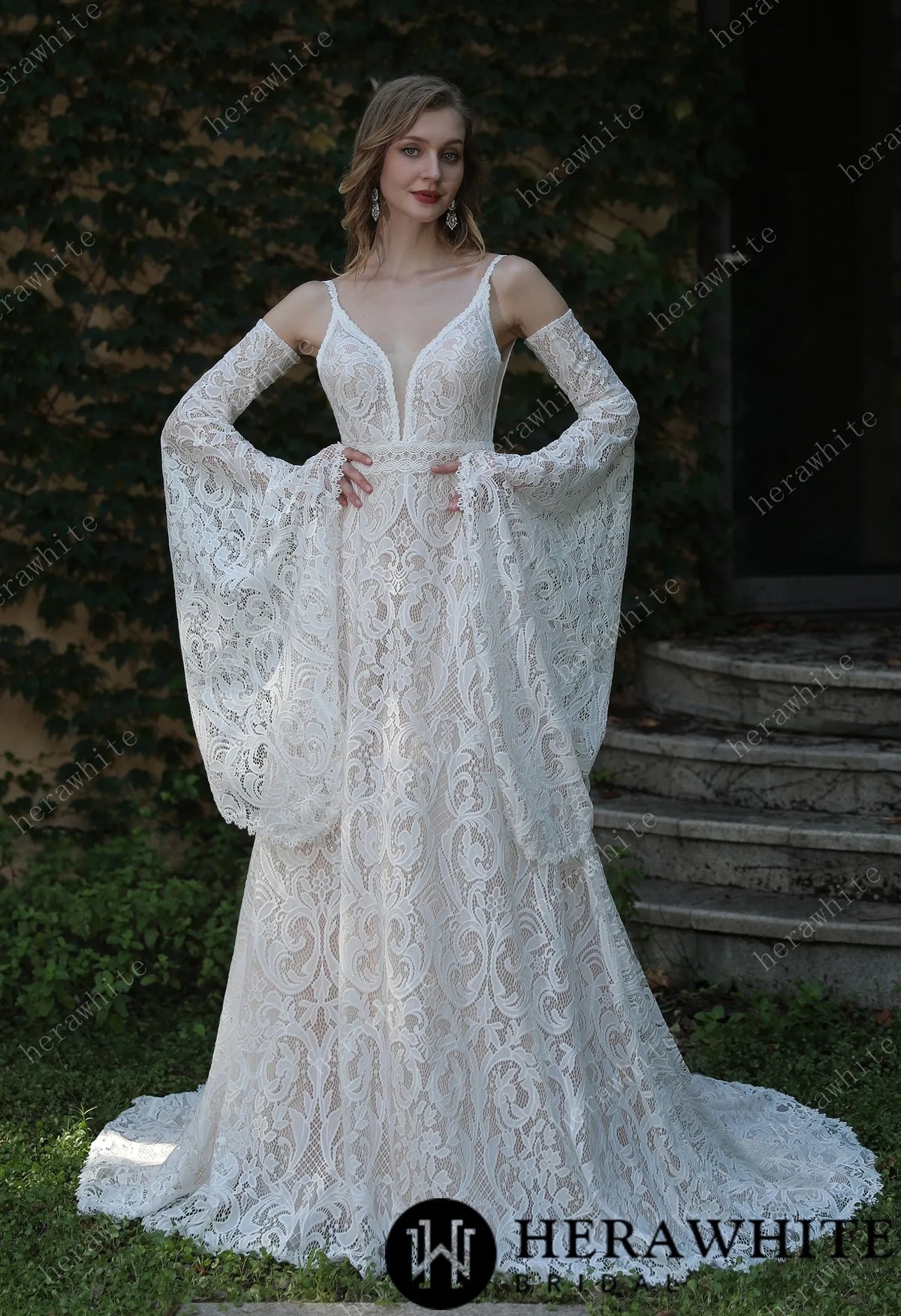 Summer Boho Lace Spaghetti Straps Wedding Dress HW3044