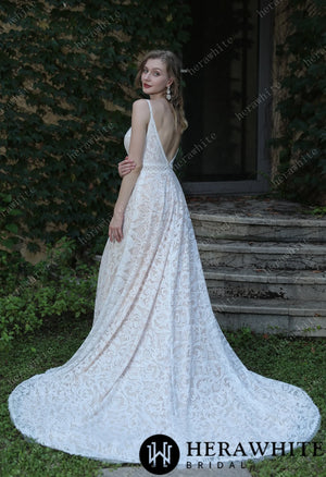 Summer Boho Lace Spaghetti Straps Wedding Dress HW3044