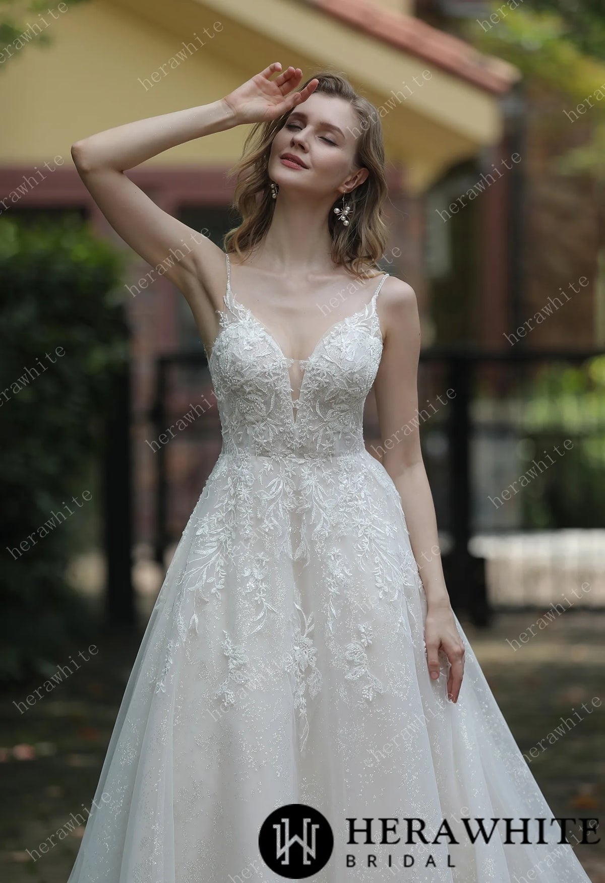 Sparkly A-Line Beaded Spaghetti Straps Wedding Dress HW3048