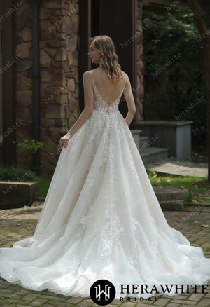 Sparkly A-Line Beaded Spaghetti Straps Wedding Dress HW3048