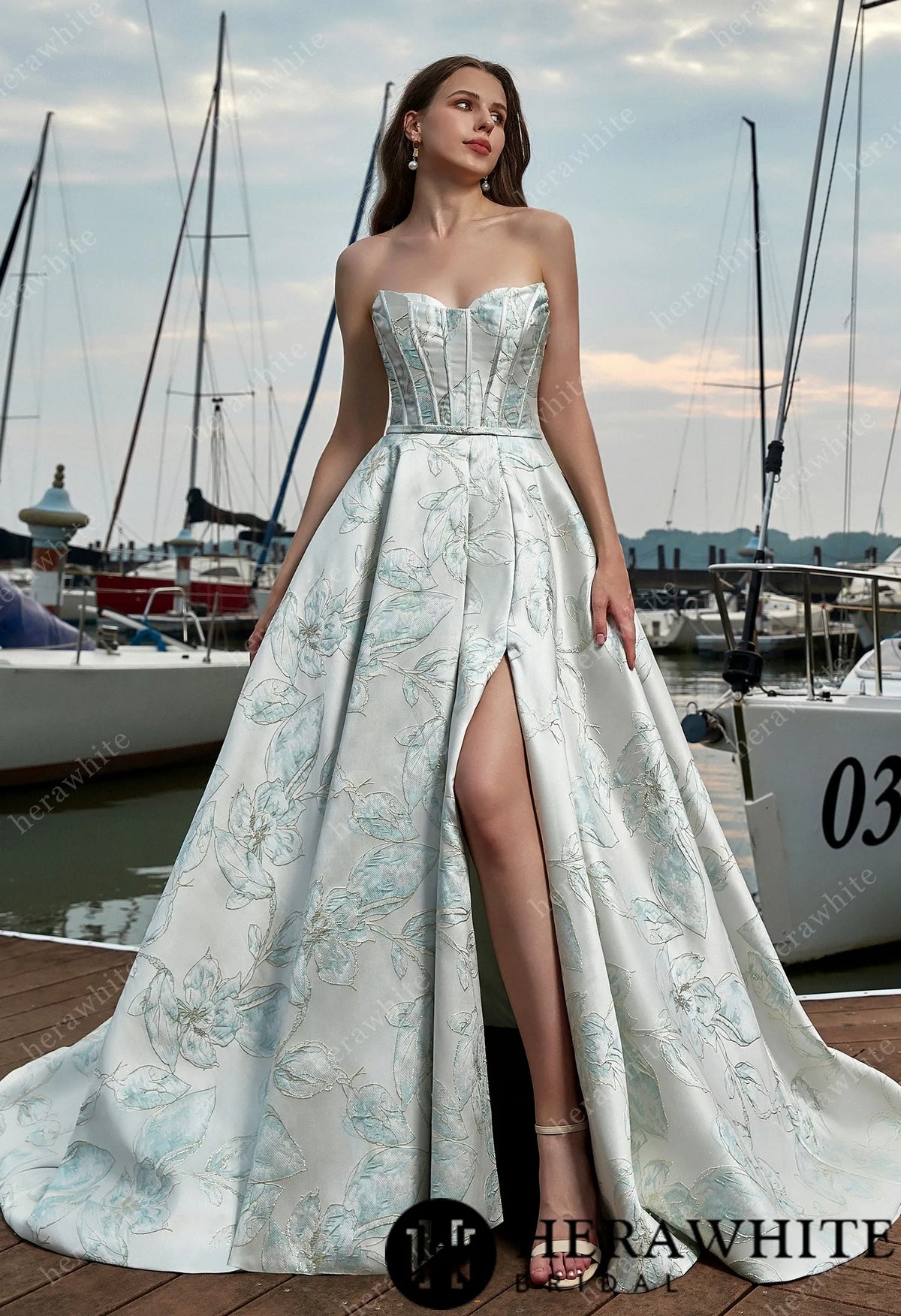 Satin Sleeveless A-Line Split And Grace Wedding Dress HW3411-W