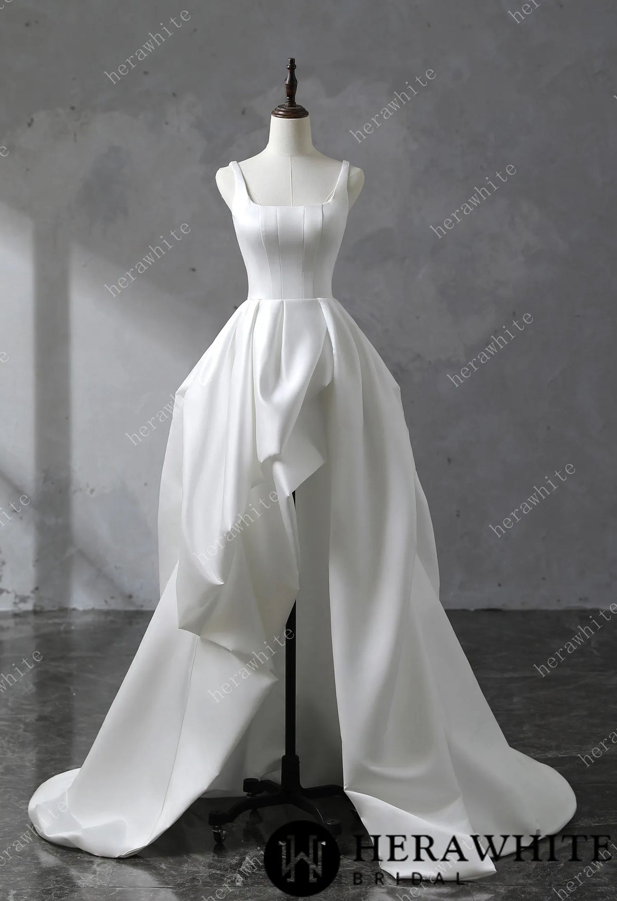 Square Neckline Satin Ball Gown With Asymmetric Draped Wedding Dress HW3530