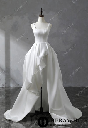 Square Neckline Satin Ball Gown With Asymmetric Draped Wedding Dress HW3530
