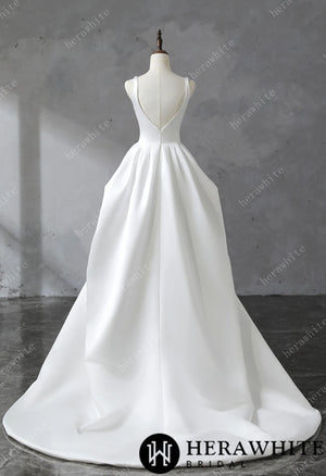 Square Neckline Satin Ball Gown With Asymmetric Draped Wedding Dress HW3530