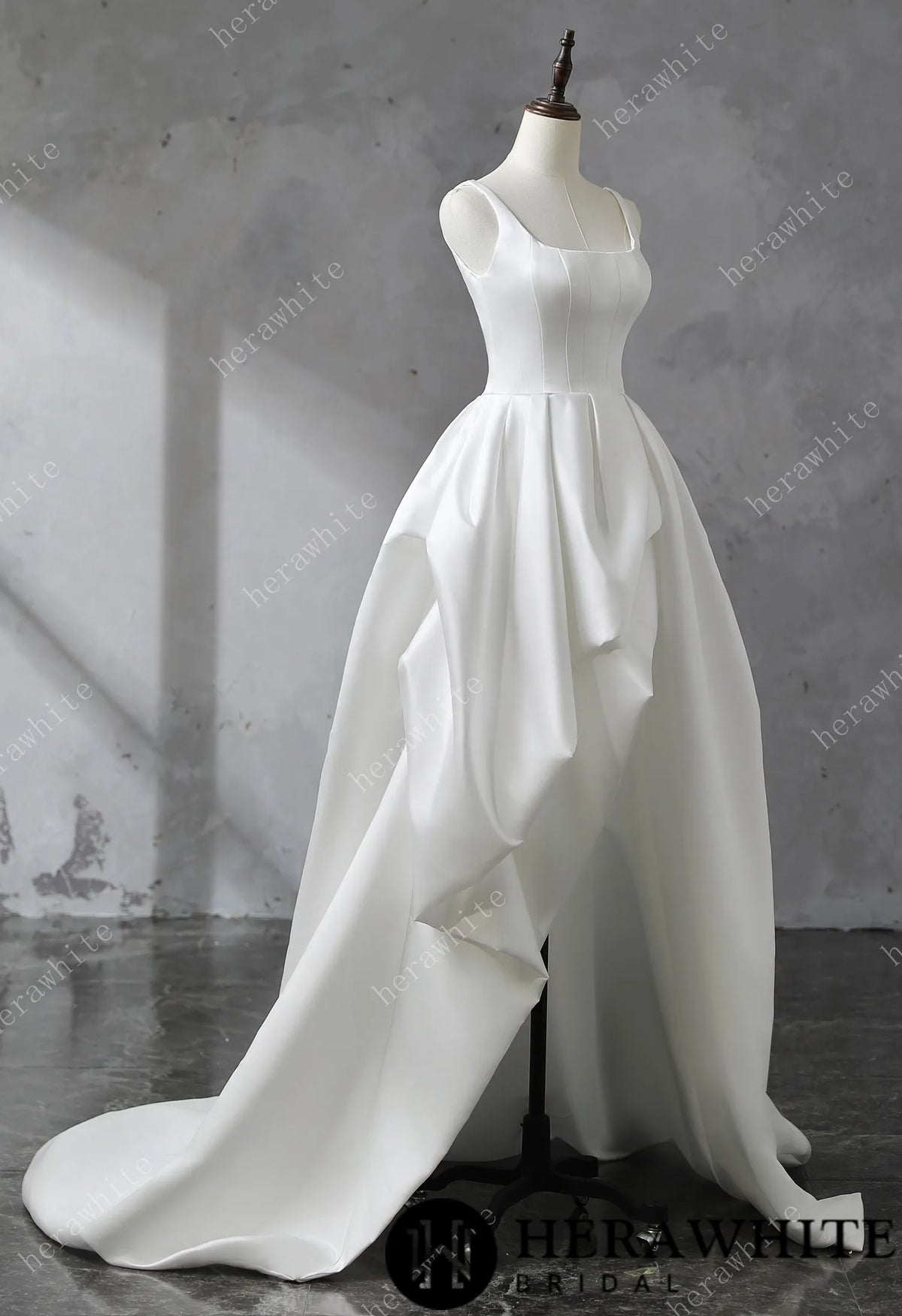 Square Neckline Satin Ball Gown With Asymmetric Draped Wedding Dress HW3530