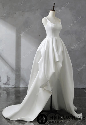 Square Neckline Satin Ball Gown With Asymmetric Draped Wedding Dress HW3530