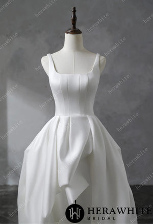 Square Neckline Satin Ball Gown With Asymmetric Draped Wedding Dress HW3530