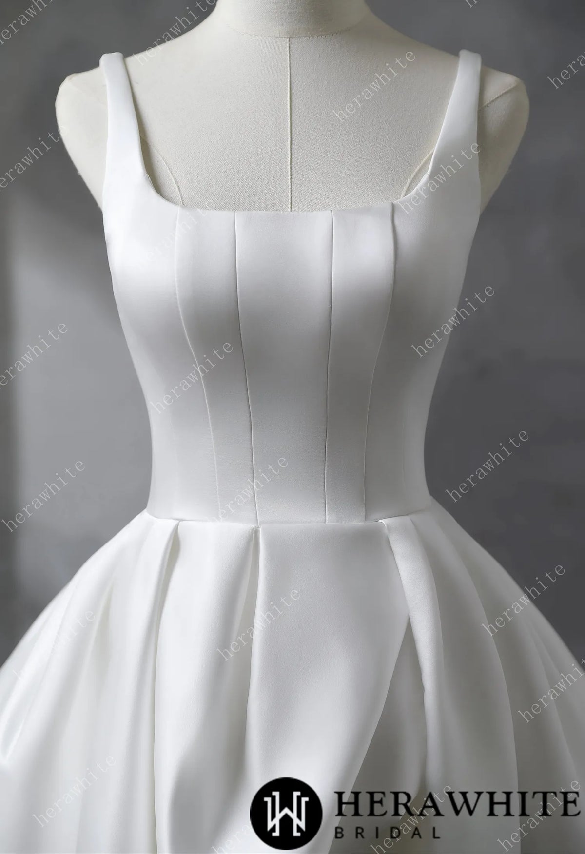 Square Neckline Satin Ball Gown With Asymmetric Draped Wedding Dress HW3530