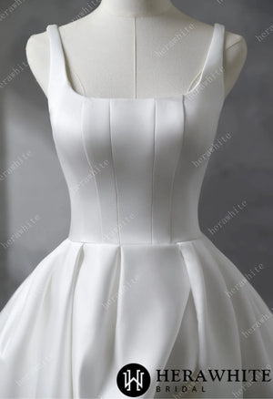 Square Neckline Satin Ball Gown With Asymmetric Draped Wedding Dress HW3530