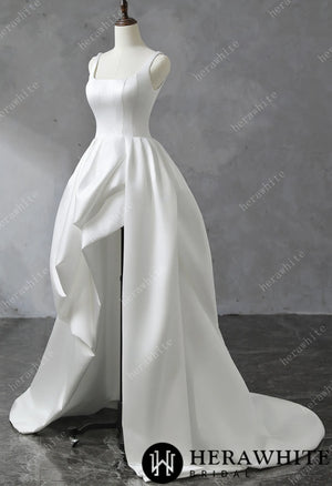 Square Neckline Satin Ball Gown With Asymmetric Draped Wedding Dress HW3530