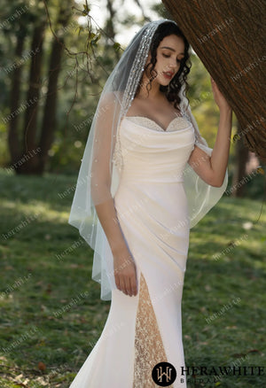 Spaghetti Straps Beaded Crepe With Split Wedding Dress HW3564