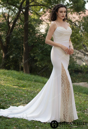 Spaghetti Straps Beaded Crepe With Split Wedding Dress HW3564