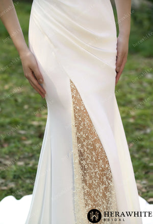 Spaghetti Straps Beaded Crepe With Split Wedding Dress HW3564
