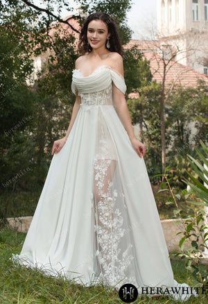 As Cheerful  Off the Shoulder Chiffon Wedding Dress HW3566