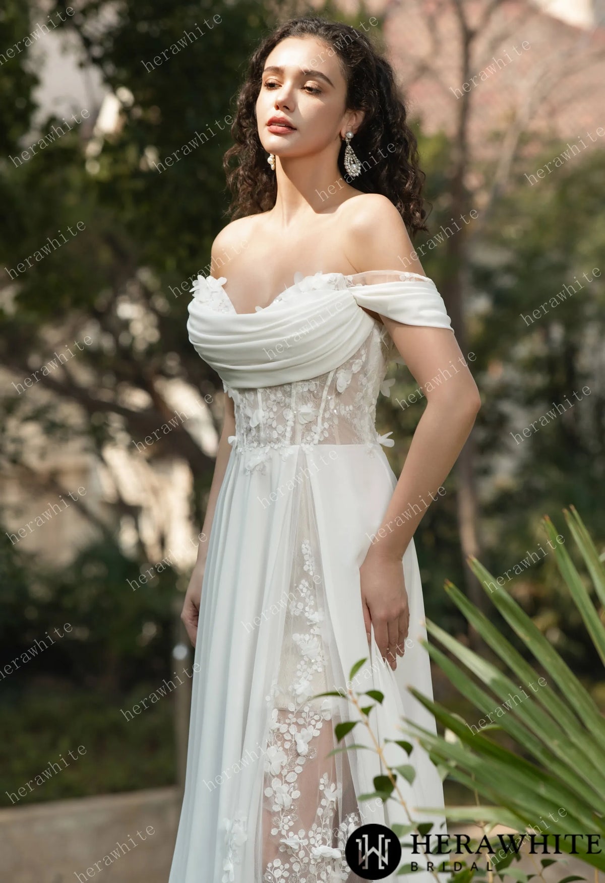 As Cheerful  Off the Shoulder Chiffon Wedding Dress HW3566