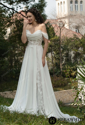 As Cheerful  Off the Shoulder Chiffon Wedding Dress HW3566