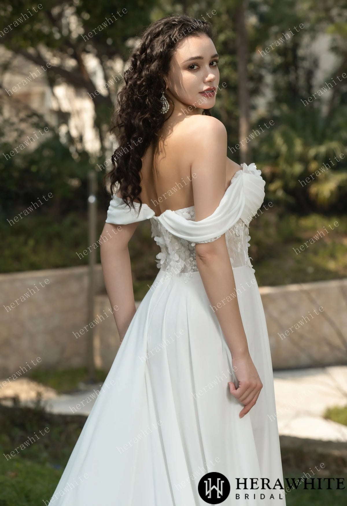 As Cheerful  Off the Shoulder Chiffon Wedding Dress HW3566