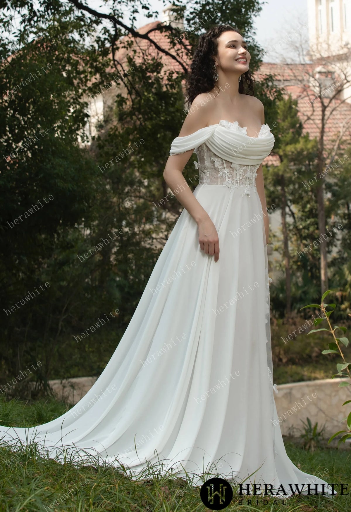 As Cheerful  Off the Shoulder Chiffon Wedding Dress HW3566