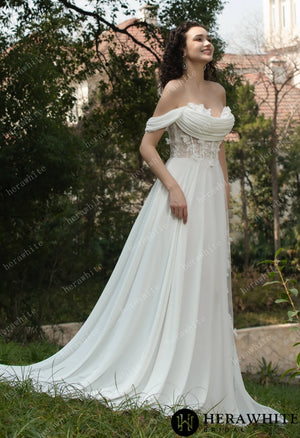 As Cheerful  Off the Shoulder Chiffon Wedding Dress HW3566