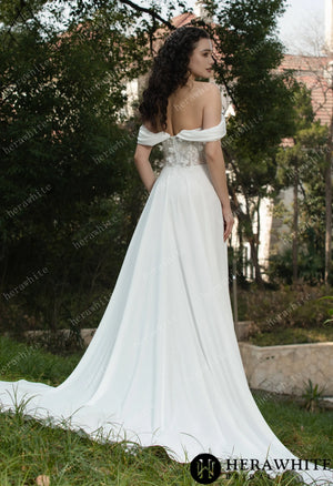 As Cheerful  Off the Shoulder Chiffon Wedding Dress HW3566