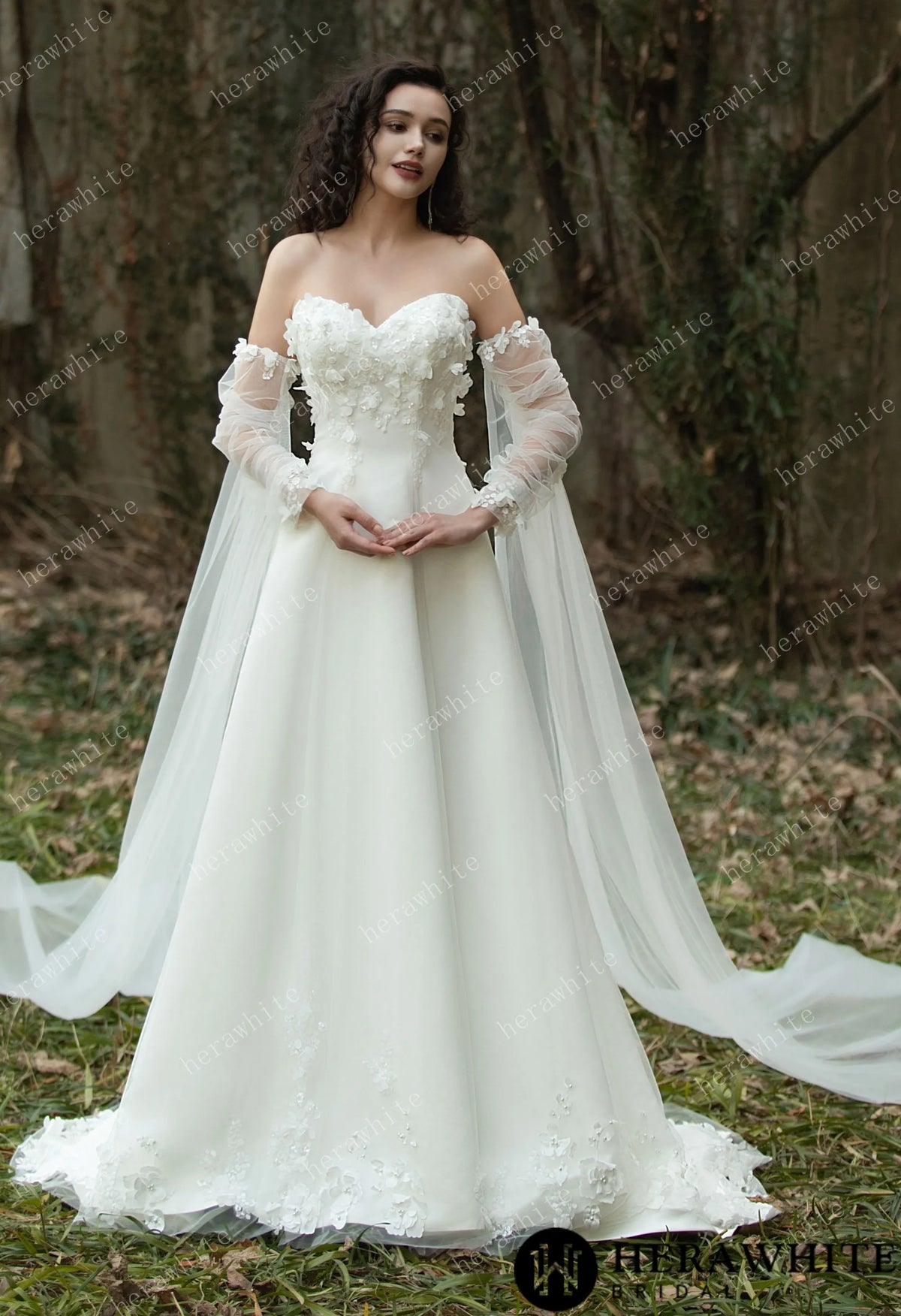Fairy Sweetheart Neckline Satin Gown With Ribbon HW3567