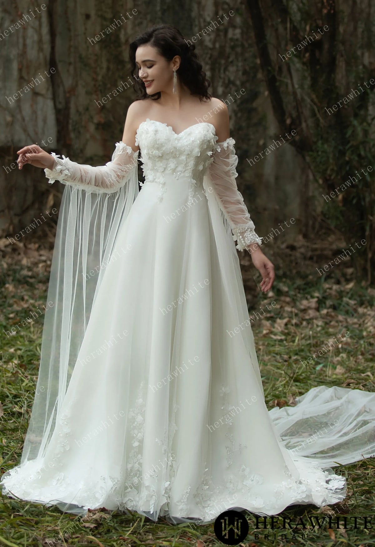 Fairy Sweetheart Neckline Satin Gown With Ribbon HW3567