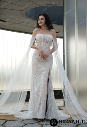 Square Neckline Beaded Embroidery Wedding Gown HW3568