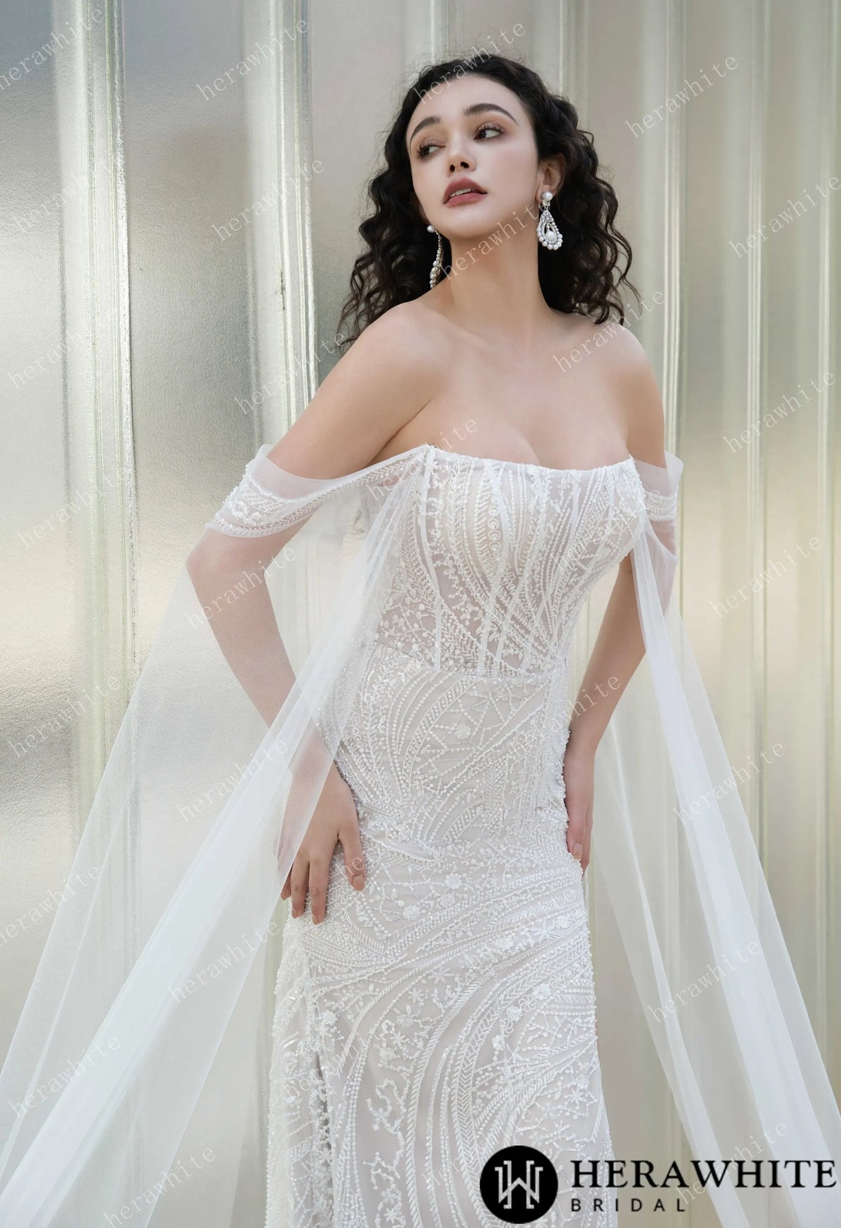 Square Neckline Beaded Embroidery Wedding Gown HW3568