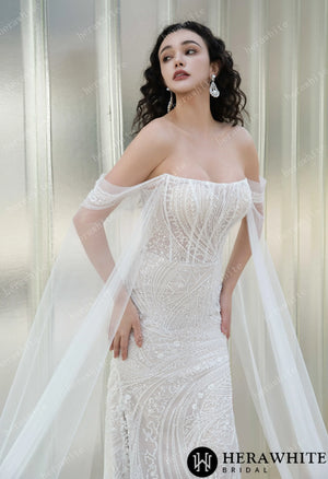 Square Neckline Beaded Embroidery Wedding Gown HW3568