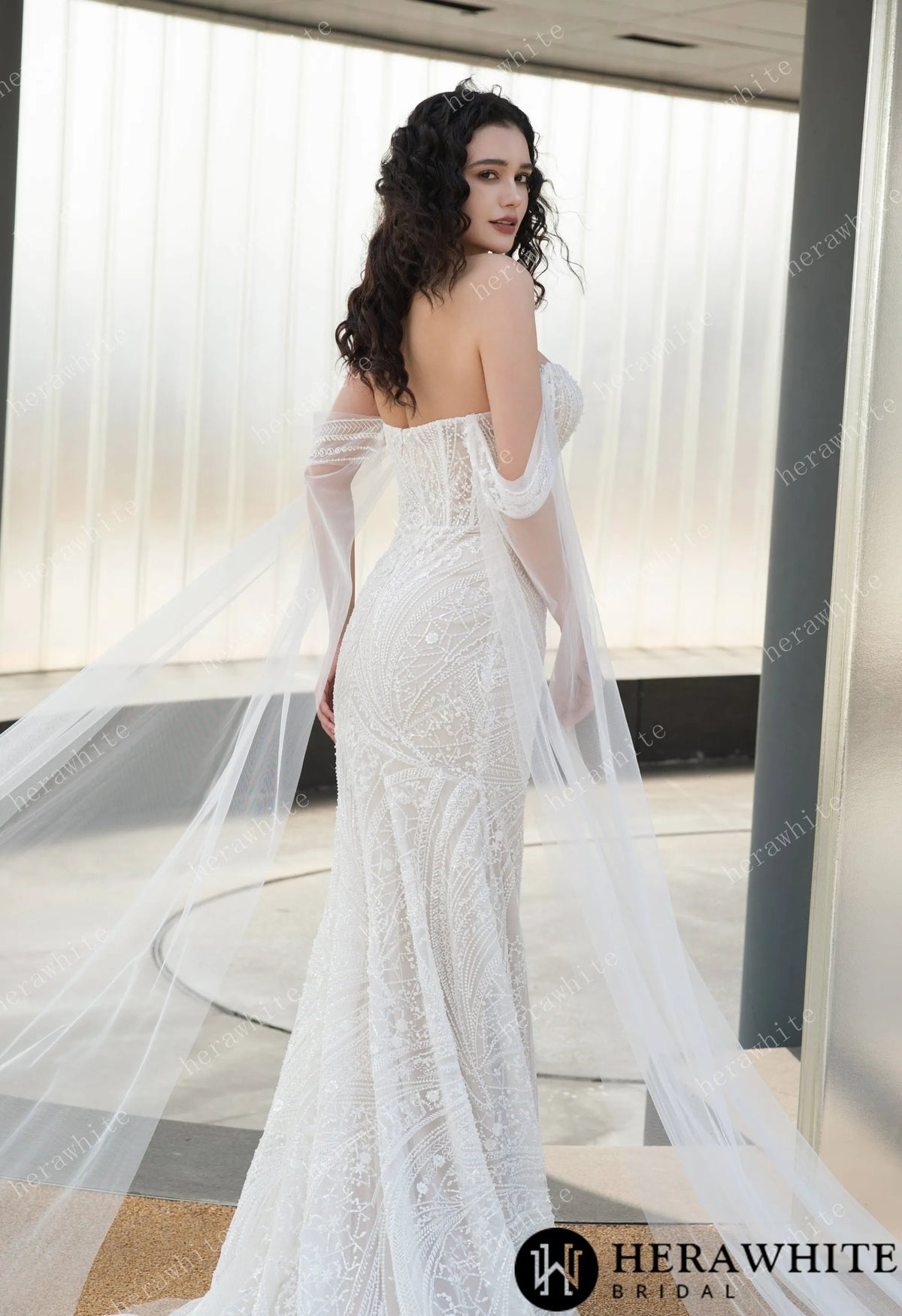 Square Neckline Beaded Embroidery Wedding Gown HW3568