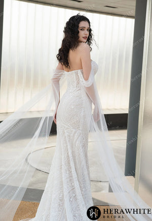 Square Neckline Beaded Embroidery Wedding Gown HW3568