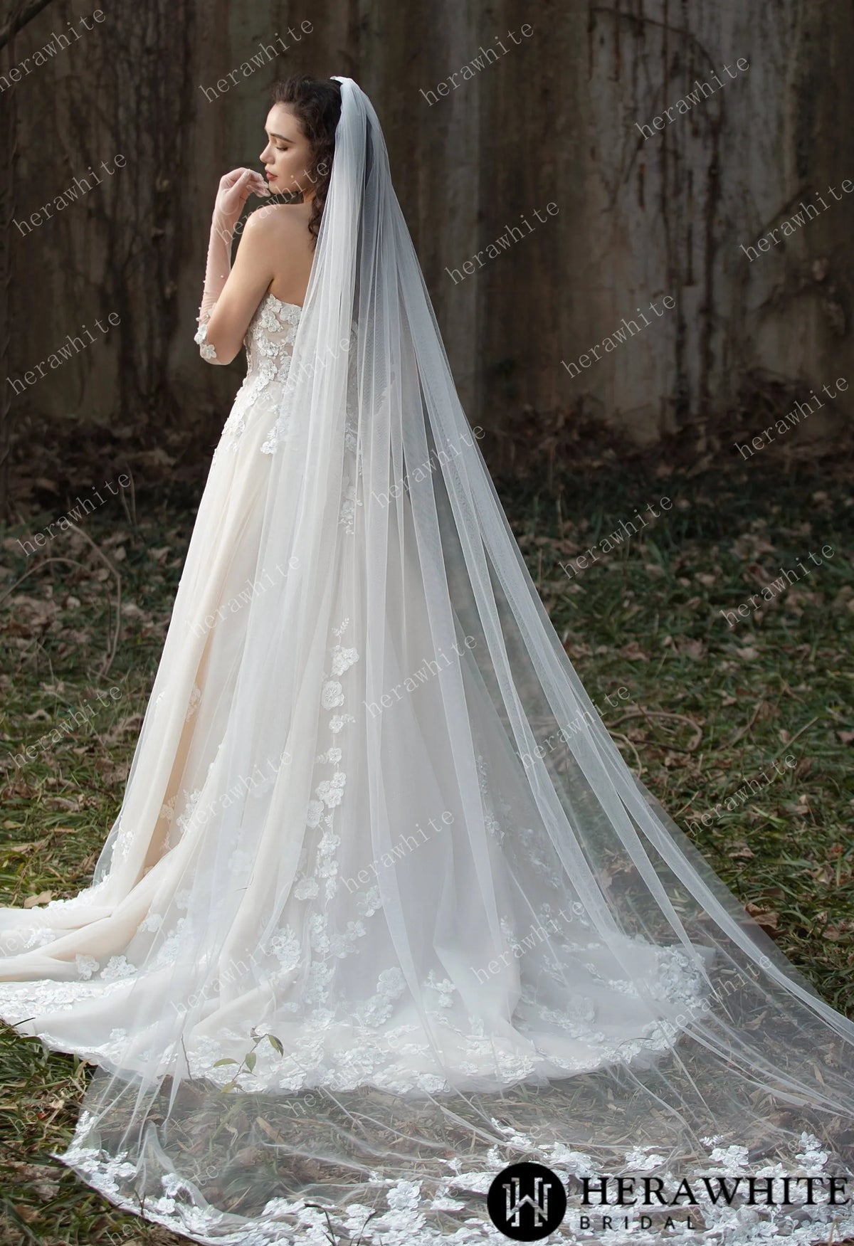Strapless Tulle Wedding Ball Gown with 3D Embroidery Flowers HW3569