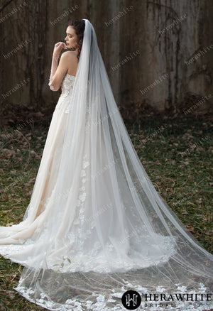 Strapless Tulle Wedding Ball Gown with 3D Embroidery Flowers HW3569
