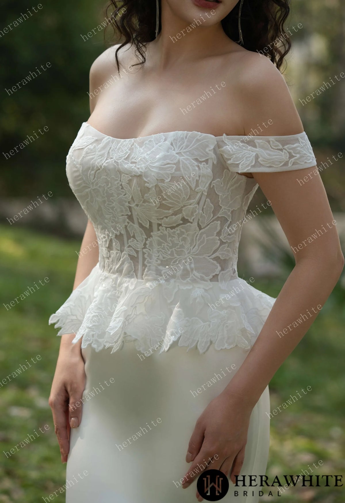 Off the Shoulder Ruffle Fit and Flare Bridal Gown HW3575