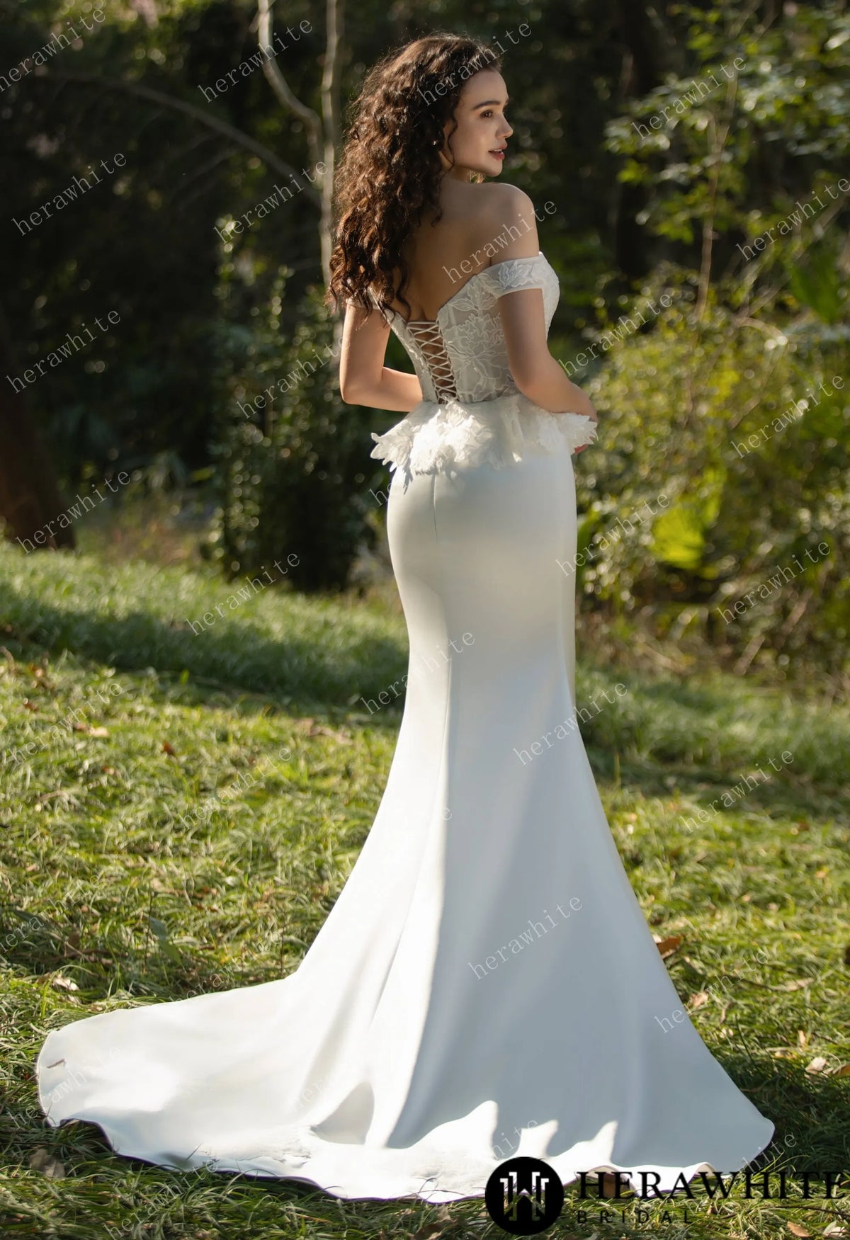 Off the Shoulder Ruffle Fit and Flare Bridal Gown HW3575