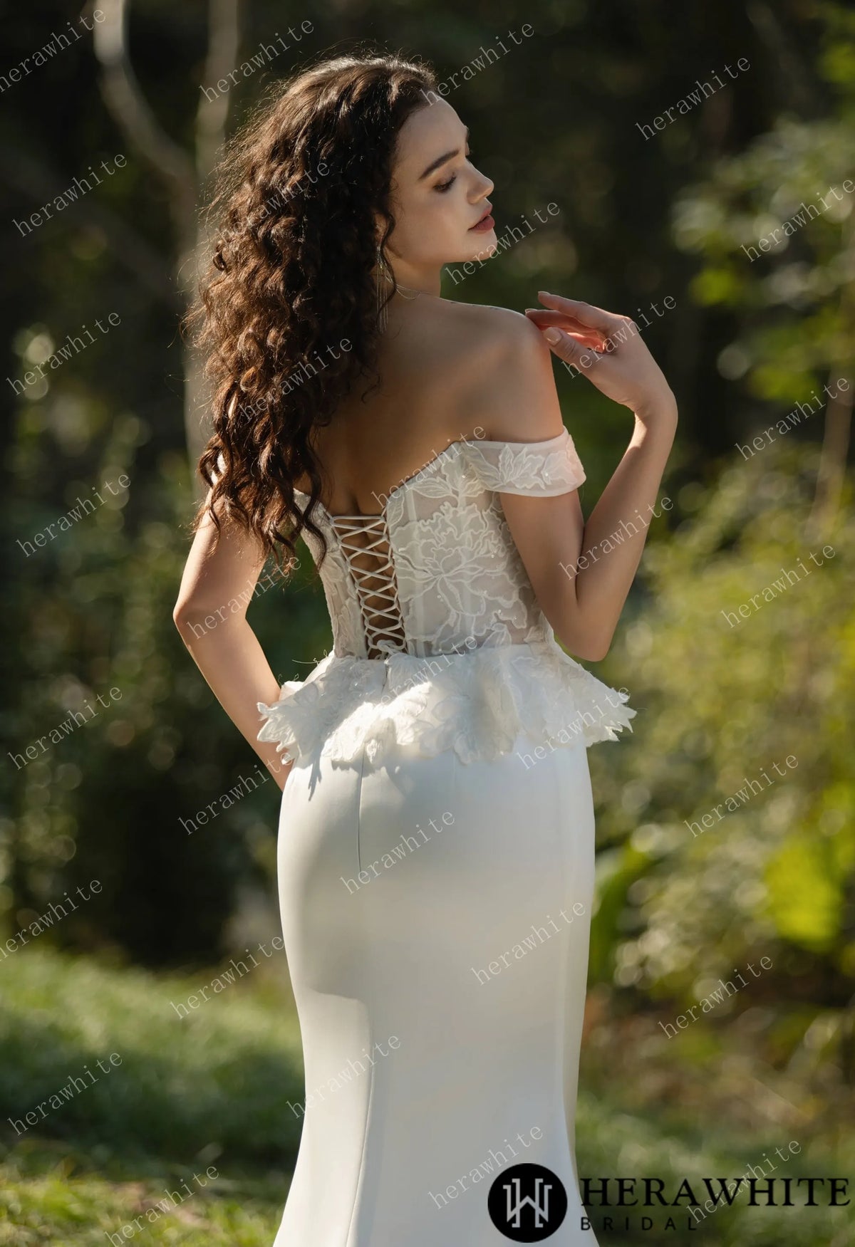 Off the Shoulder Ruffle Fit and Flare Bridal Gown HW3575