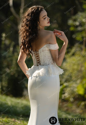 Off the Shoulder Ruffle Fit and Flare Bridal Gown HW3575