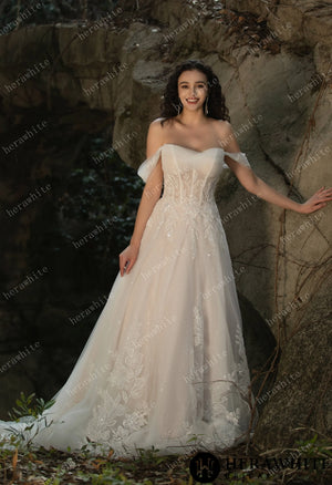 Celestial Grace Off-Shoulder Corset Wedding Gown HW3599