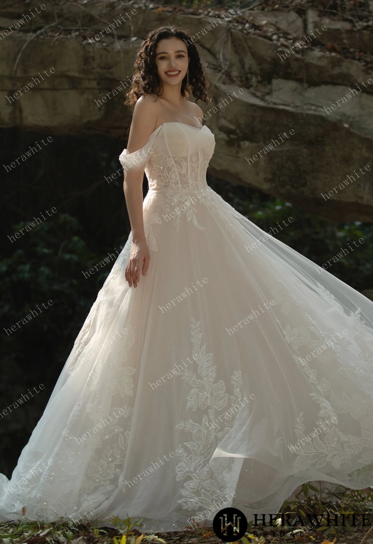 Celestial Grace Off-Shoulder Corset Wedding Gown HW3599