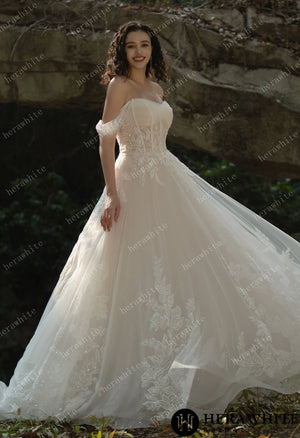 Celestial Grace Off-Shoulder Corset Wedding Gown HW3599