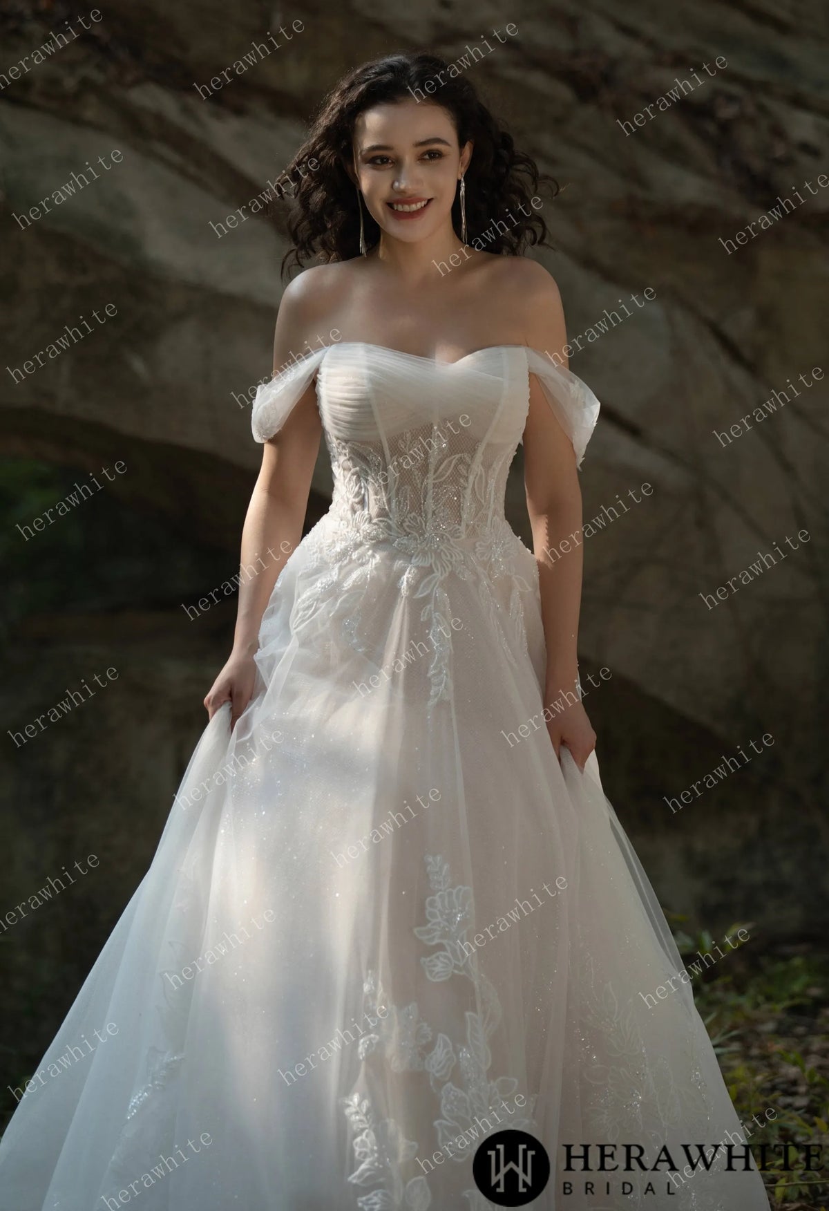 Celestial Grace Off-Shoulder Corset Wedding Gown HW3599