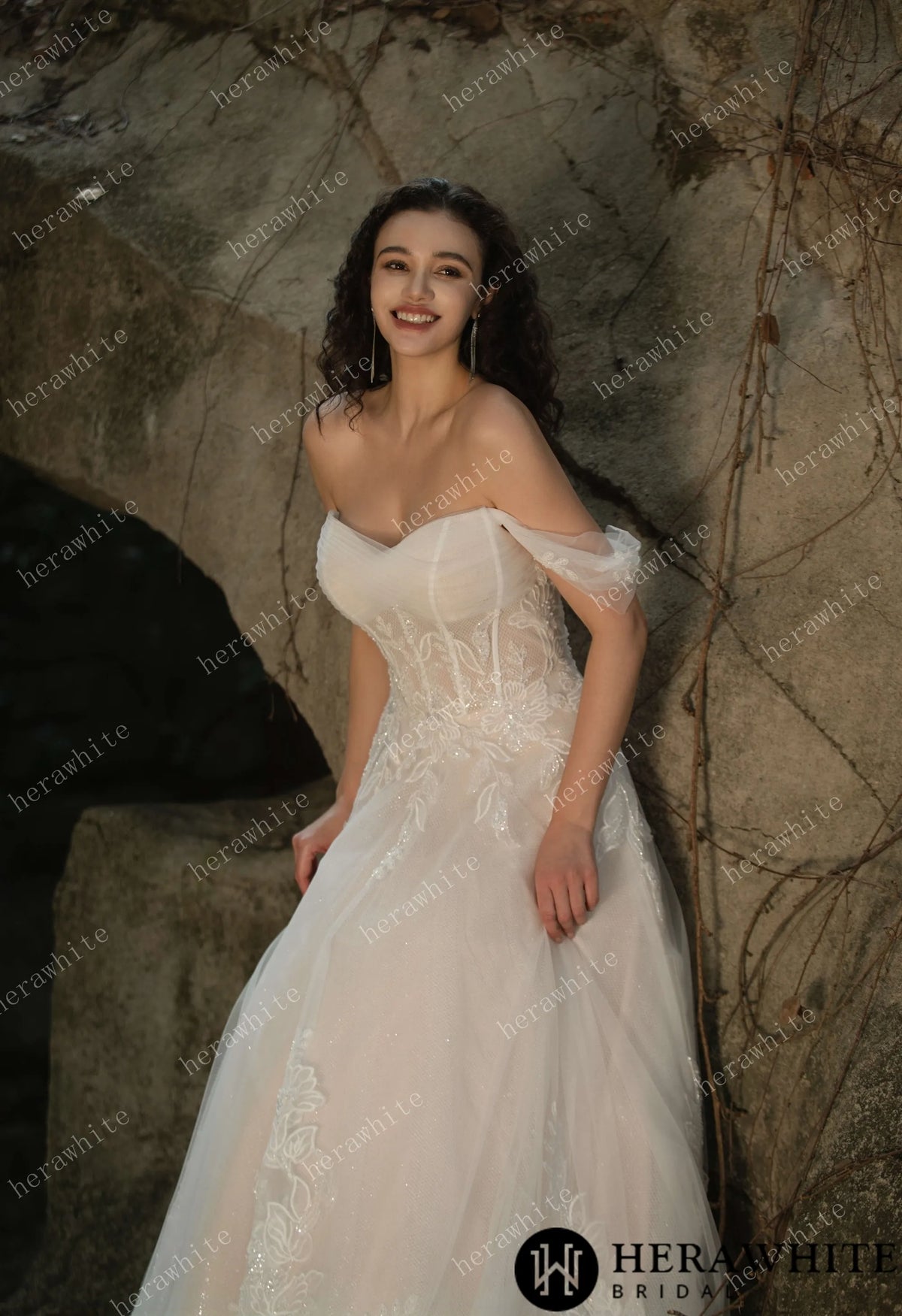 Celestial Grace Off-Shoulder Corset Wedding Gown HW3599