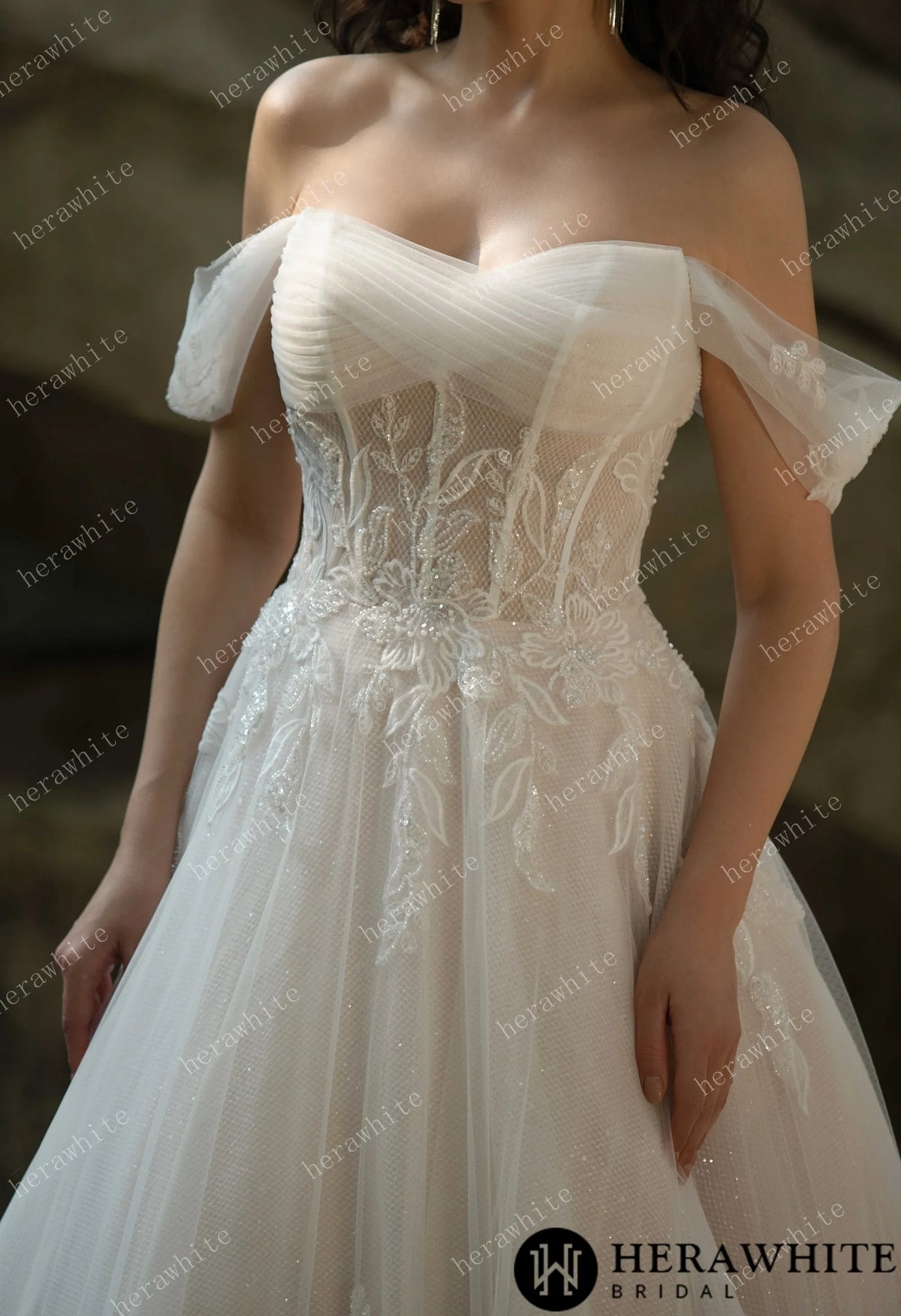 Celestial Grace Off-Shoulder Corset Wedding Gown HW3599