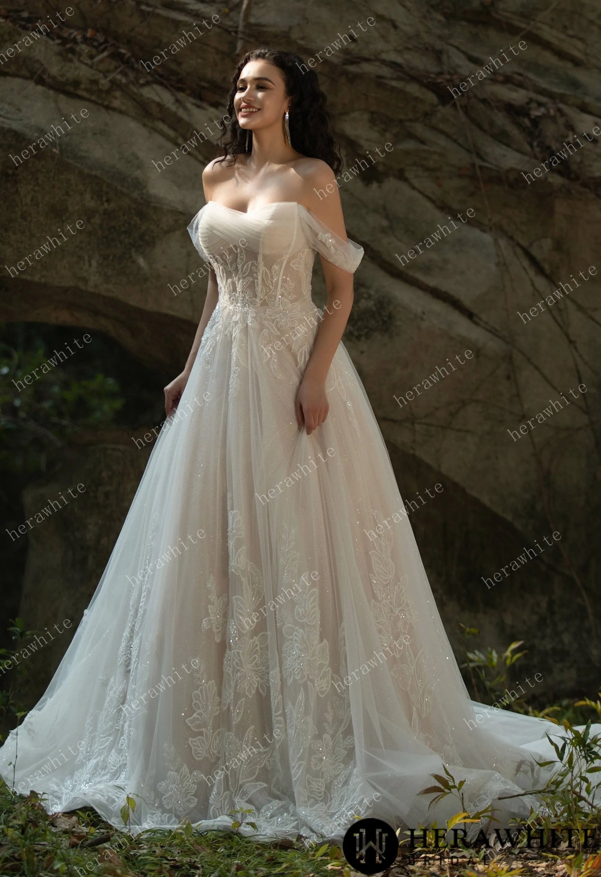 Celestial Grace Off-Shoulder Corset Wedding Gown HW3599