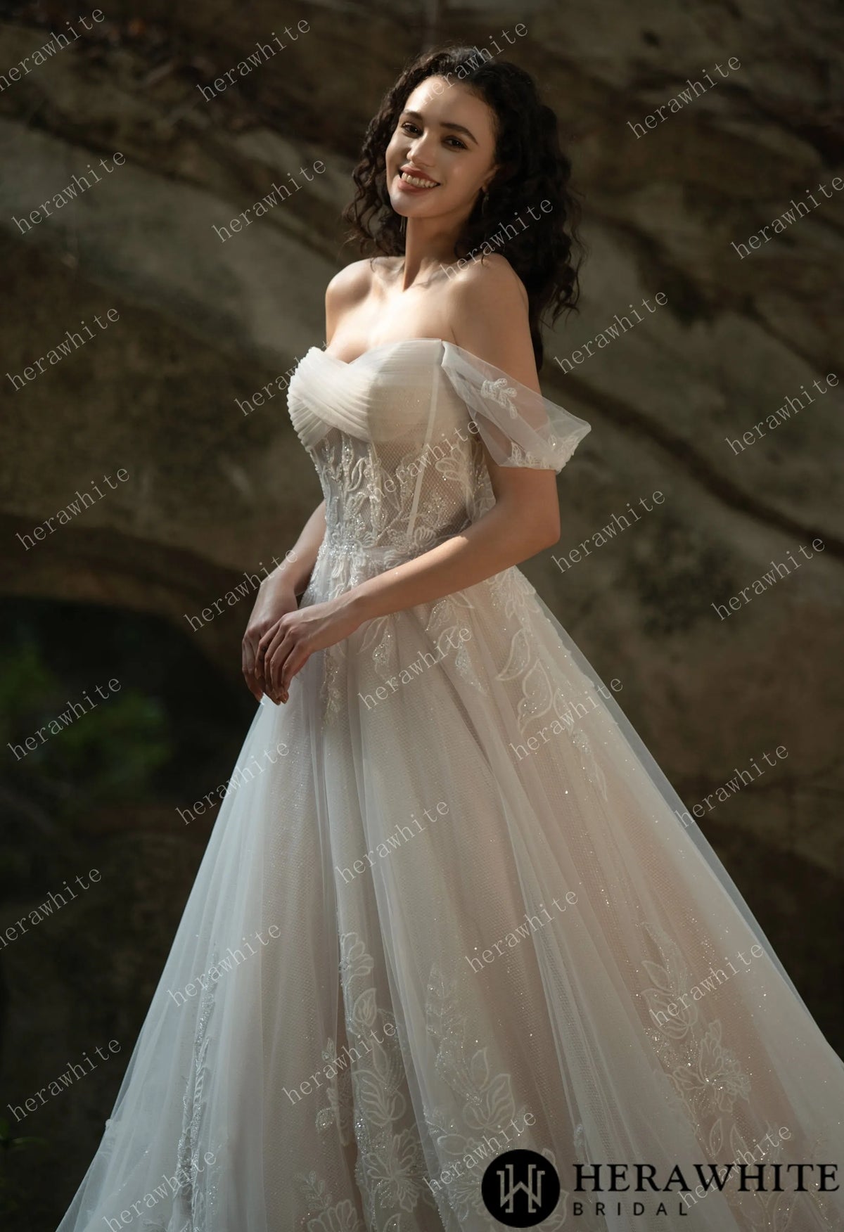 Celestial Grace Off-Shoulder Corset Wedding Gown HW3599