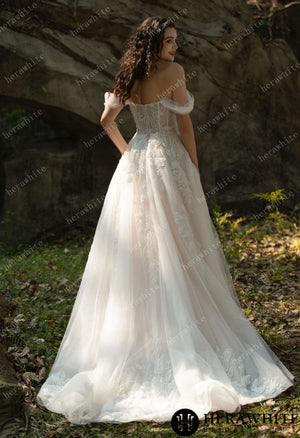 Celestial Grace Off-Shoulder Corset Wedding Gown HW3599