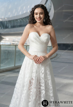 Convertible Two-Piece Wedding Dress: Detachable Overskirt with Sweetheart Short Skirts HW3606