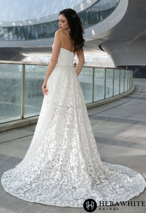 Convertible Two-Piece Wedding Dress: Detachable Overskirt with Sweetheart Short Skirts HW3606