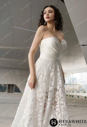 Convertible Two-Piece Wedding Dress: Detachable Overskirt with Sweetheart Short Skirts HW3606