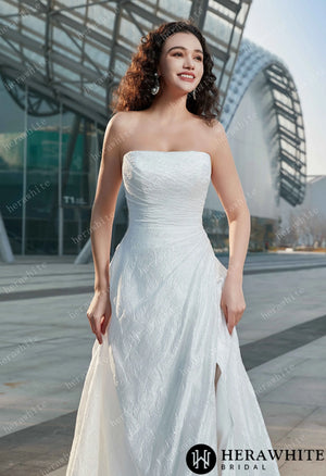 Strapless High Slit Printed Tulle A line Wedding Dresses HW3609